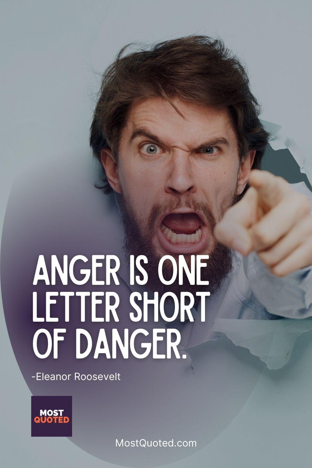 Anger is one letter short of danger. - Eleanor Roosevelt