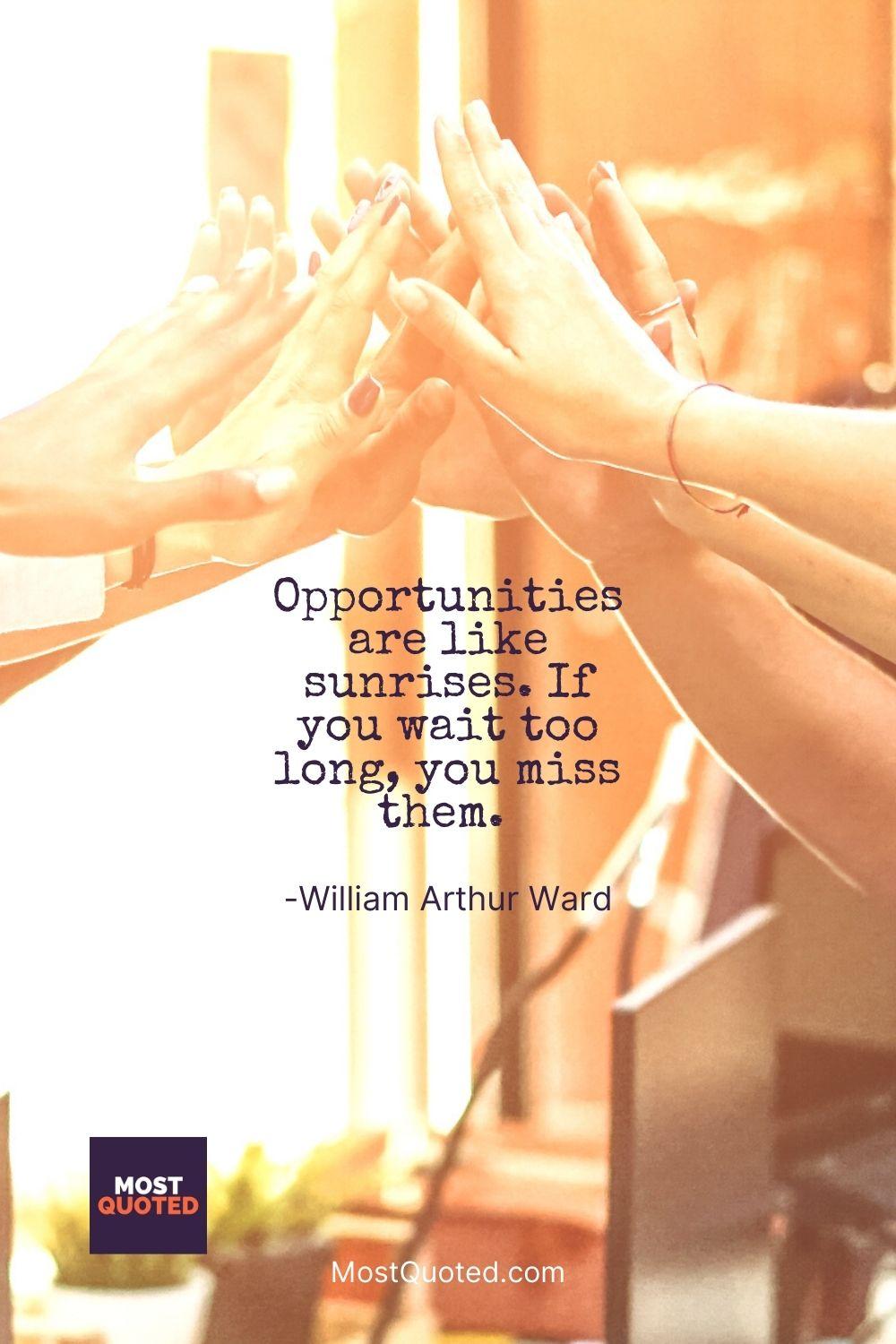 Opportunities are like sunrises. If you wait too long, you miss them.  - William Arthur Ward