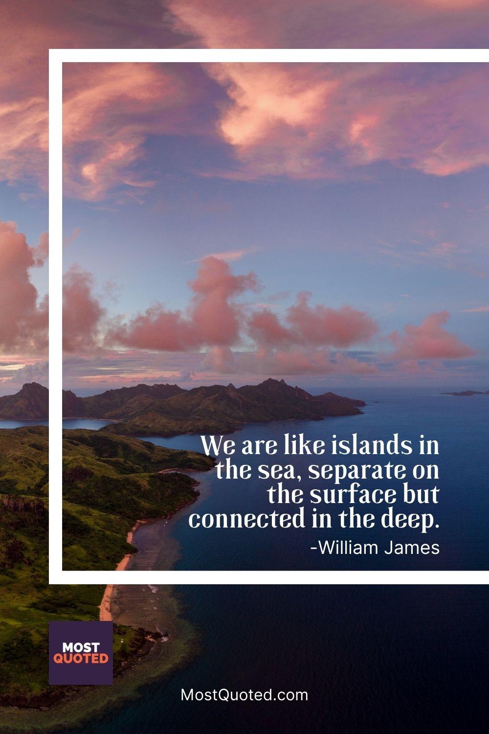 We are like islands in the sea, separate on the surface but connected in the deep. - William James